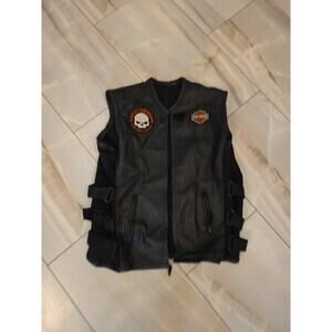YKK PADDED‎ BLACK LEATHER MOTORCYCLE VEST MENS 2XL